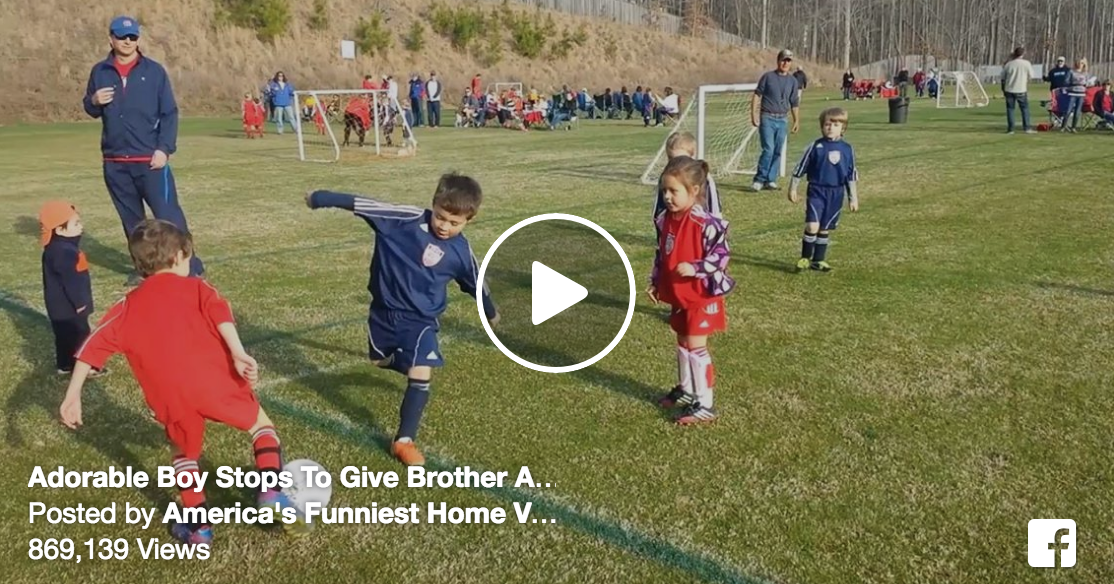 Tastefully Offensive Boy Playing Soccer Stops to Give His Little
