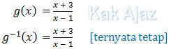 Invers fungsi g(x), pecahan linear