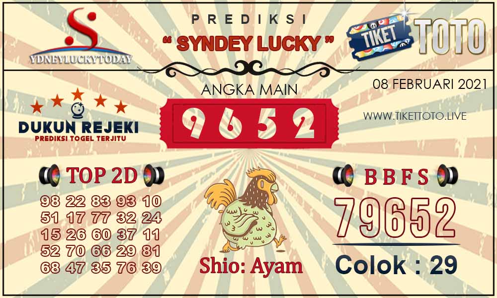 Prediksi Togel SYDNEY LUCKY TIKETTOTO 08 FEBRUARI 2021