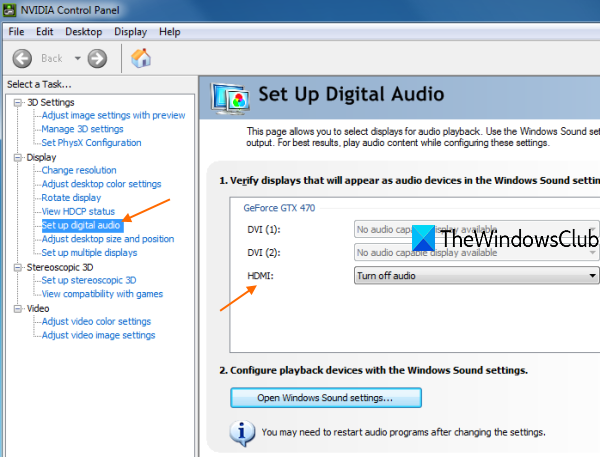 configurar audio digital en el panel de control de NVIDIA