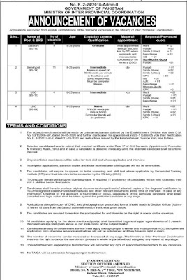 Ministry of Inter Provincial Coordination Jobs 2020