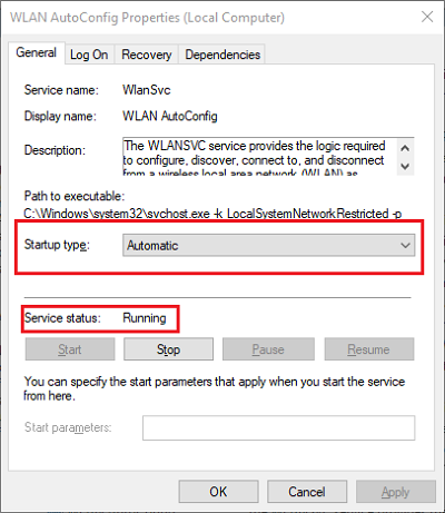 wlan-config-service-propriétés