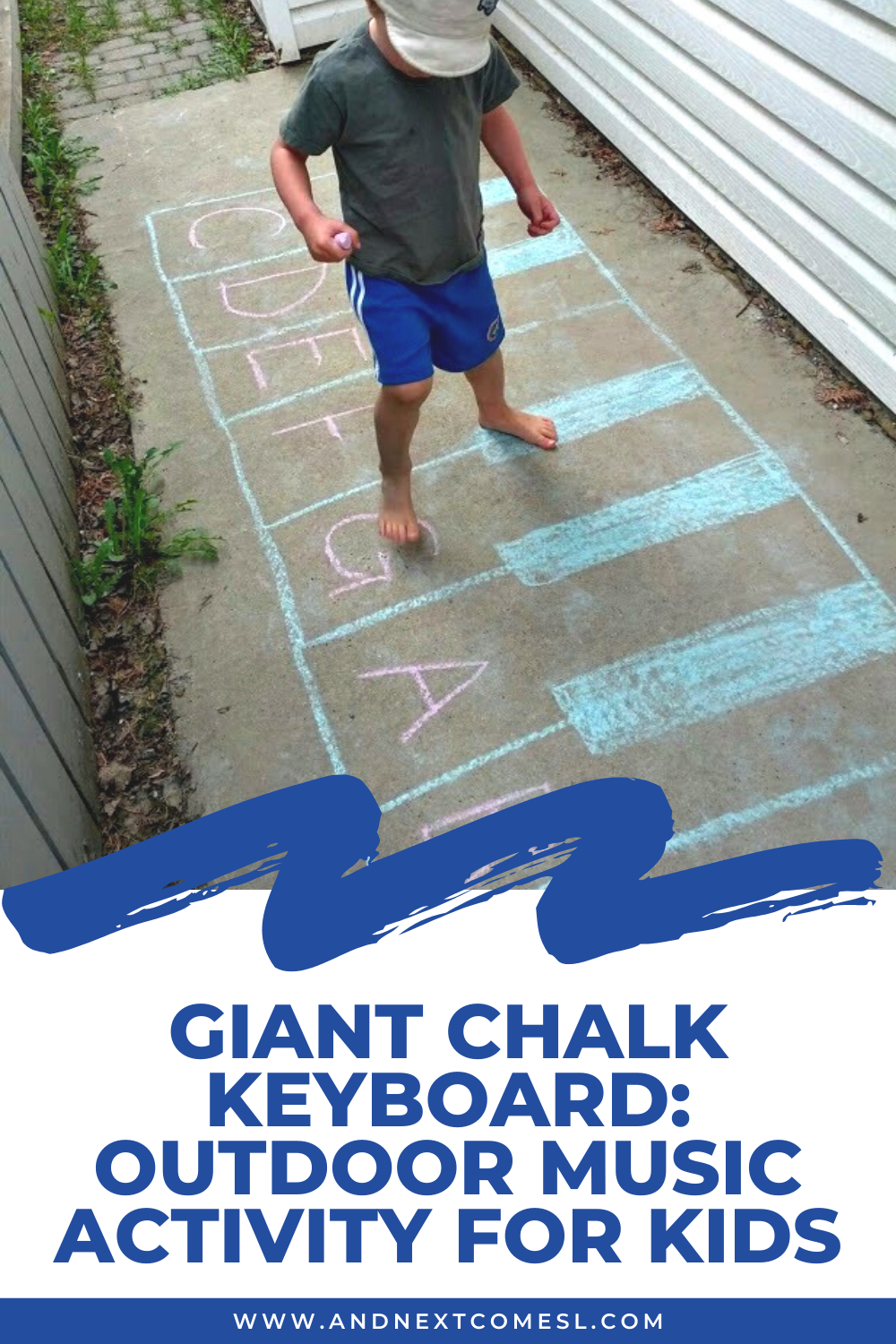 This giant chalk keyboard outdoor music activity for kids is a great music and movement activity for toddlers and preschoolers and a great way to work on music theory concepts with older kids