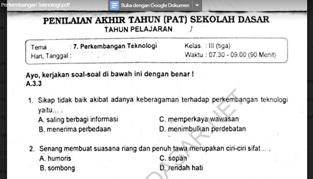 Contoh Soal Pjok Materi Makanan Sehat Kelas 3 Sd