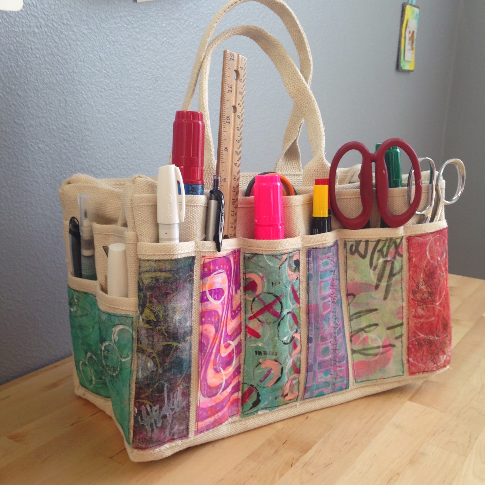 Made by Nicole: Gelli Printed Fabric Tool Tote
