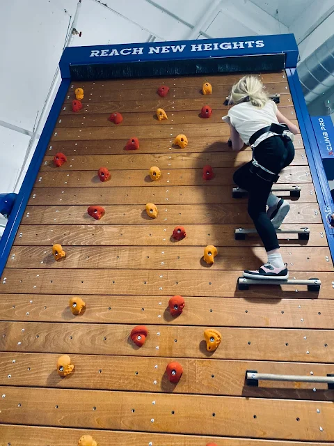 A climbing wall which rotates like a treadmill so you never reach the top