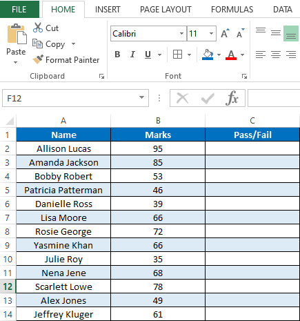 Sample Excel sheet for If formula example