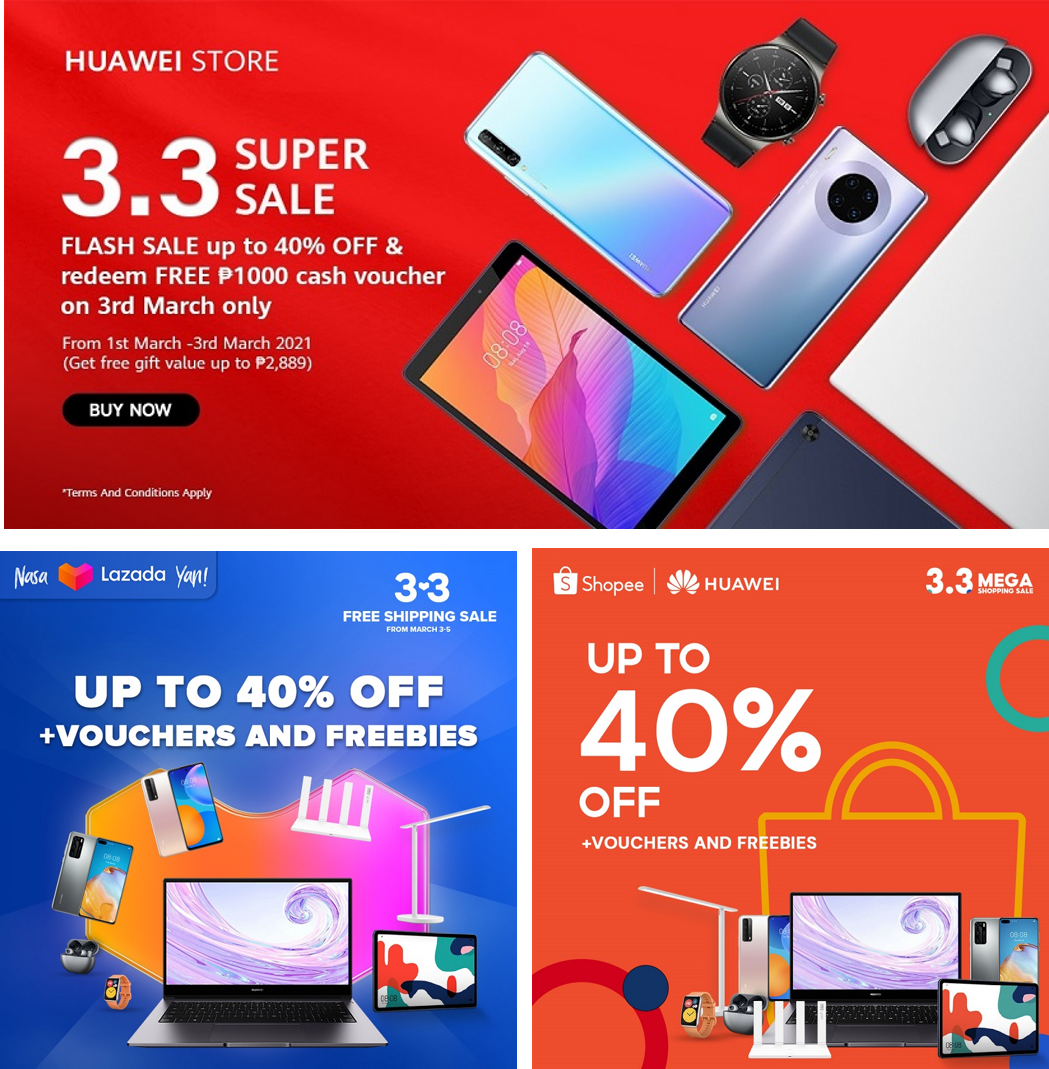Huawei’s 3.3 Sale in Huawei Store, Shopee, and Lazada: Get Up to 40% Discounts and Loads of Gadget Freebies!
