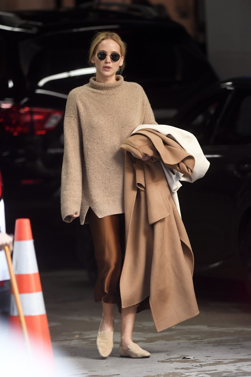 Jennifer Lawrence Stepped Out In an Incredibly Stylish Fall Look — Turtleneck Sweater and Satin Skirt