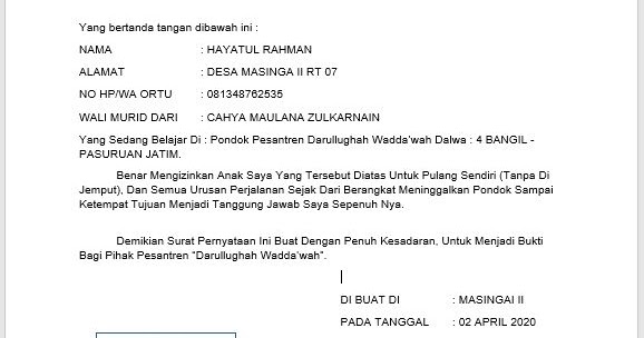 Contoh Surat Pernyataan Media