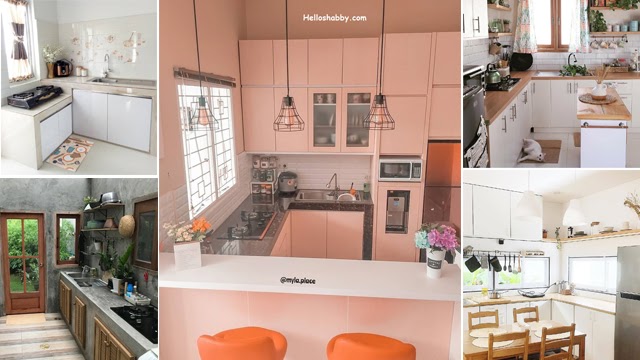 Desain dapur kecil dekat jendela