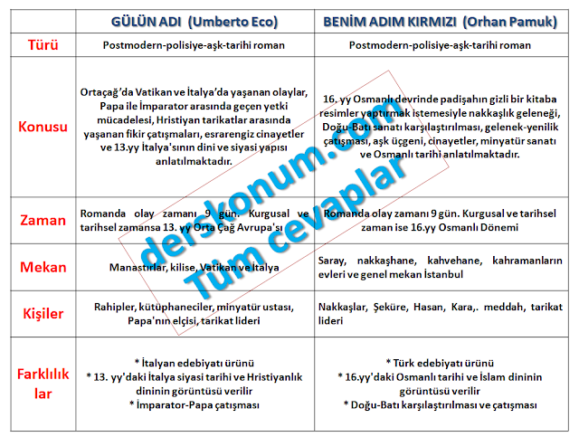 Gulun Adi Romani Ile Benim Adim Kirmizi Romani Karsilastirma Benzerlikler Farkliliklar Dogru Konum Derskonum Com