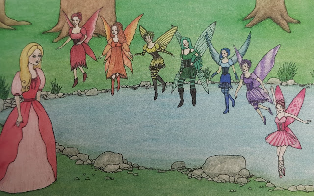 The Crystal Fairies in a line with Princess Arebeena