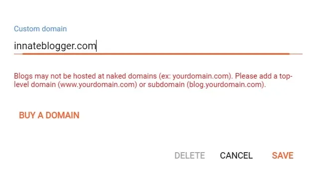 Blogs may not be hosted at naked domains (ex: yourdomain.com).