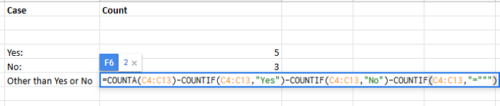 Excelで「はい」または「いいえ」以外のエントリの数をカウントします