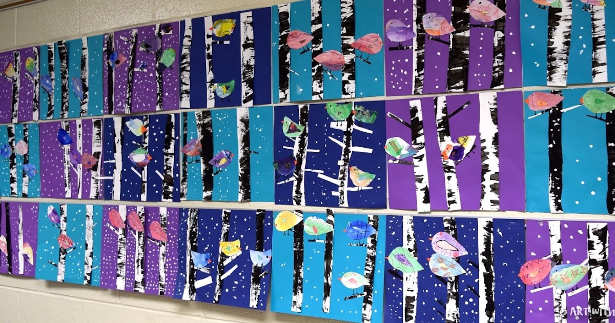 Winter Birds and Birch Trees (1st) Art with Mrs. Nguyen