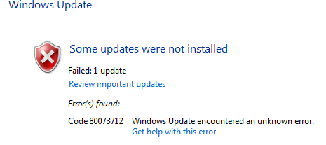 ข้อผิดพลาด Windows Update 0x80073712 บน Windows 10