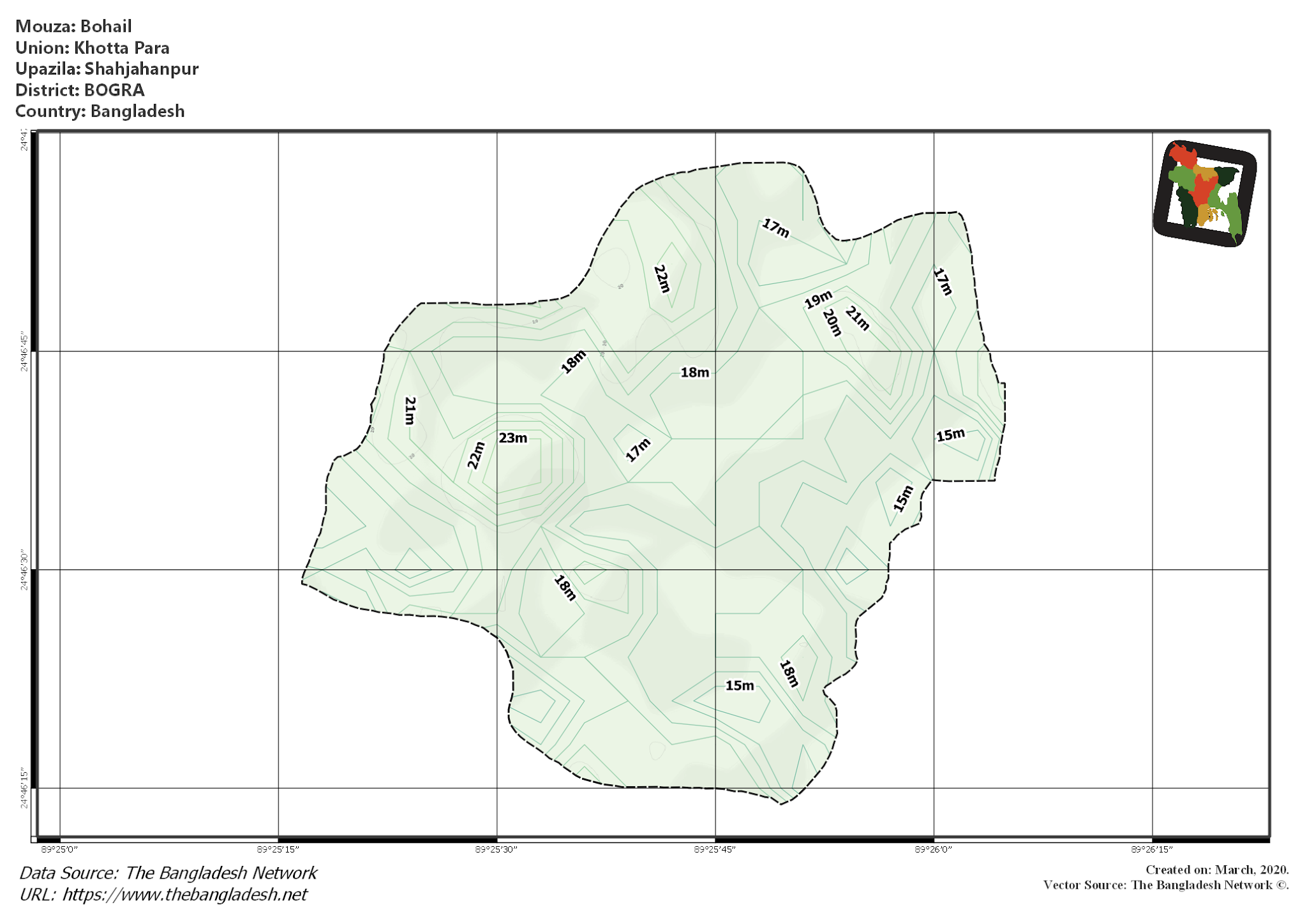 Map of Bohail Mouza of Shahjahanpur Upazila, BOGRA, Bangladesh.