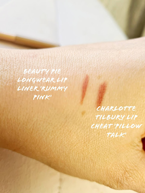 Beauty Pie Wondergel Longwear Lip Liner - Rummy Pink vs Charlotte Tilbury Lip Cheat Pillow Talk dupe swatches