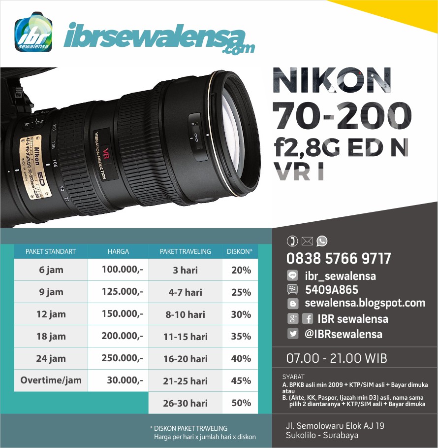 Nikon AF-S 70-200mm f2,8G ED VR I Harga Sewa Rental Lensa Kamera