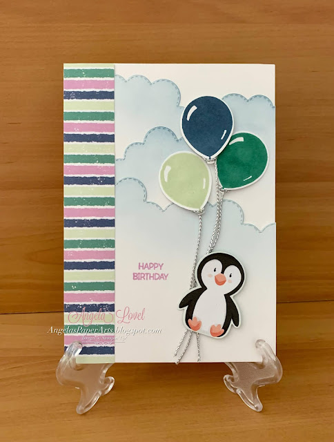 Angela's PaperArts: Stampin Up Penguin Place bundle, Penguin Playmates SAB DSP & Basic Borders dies birthday card