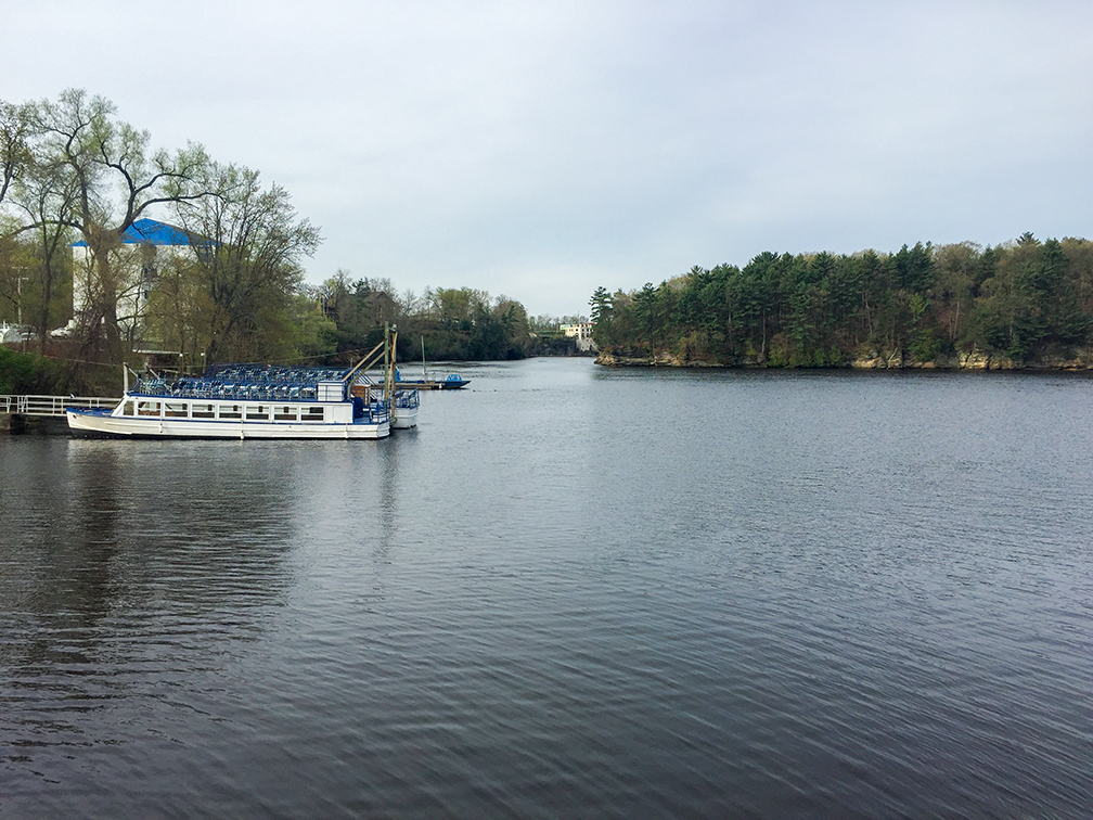 View of the Drinker Dock from the Illinois Avenue Overlook on the Wisconsin Dells Riverwalk