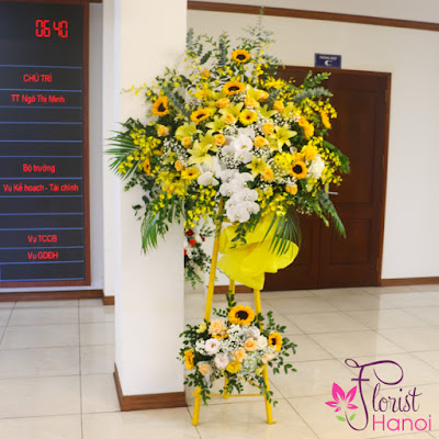 Yellow flower stand for opening ceremony Yellow flower stand