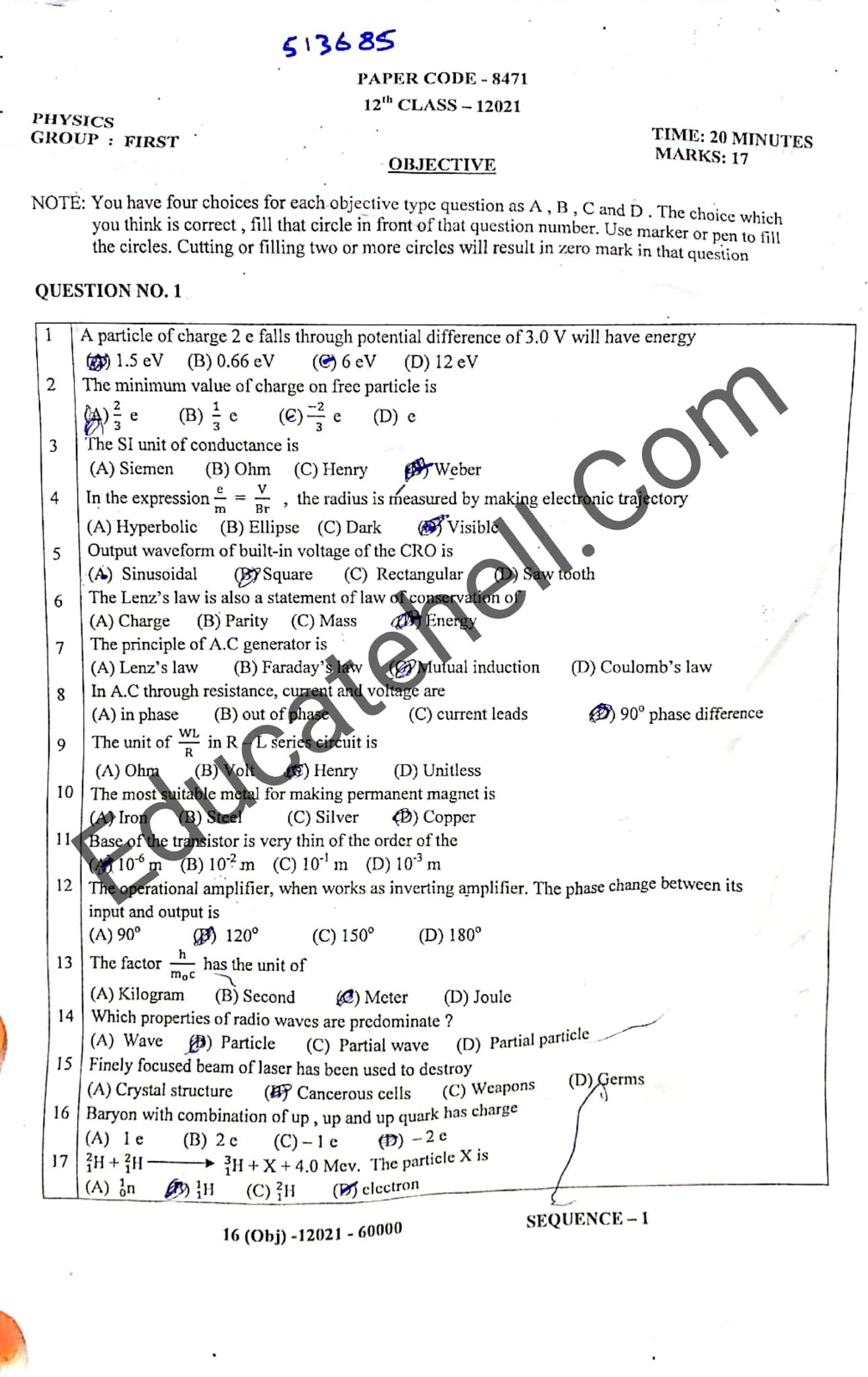 12th Class Physics Guess paper 2023 Punjab Board