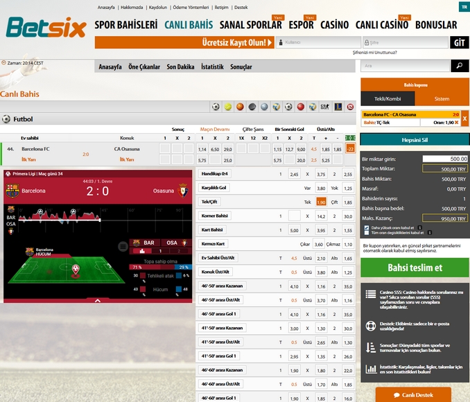 Betsix Live Betting Screen