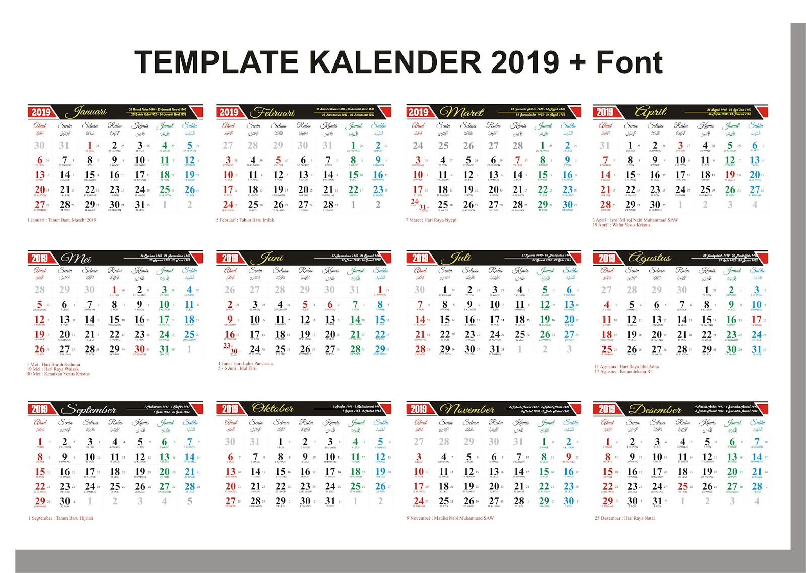  Desain  Kalender Tahun 2019  Lengkap Format CDR Jenis 