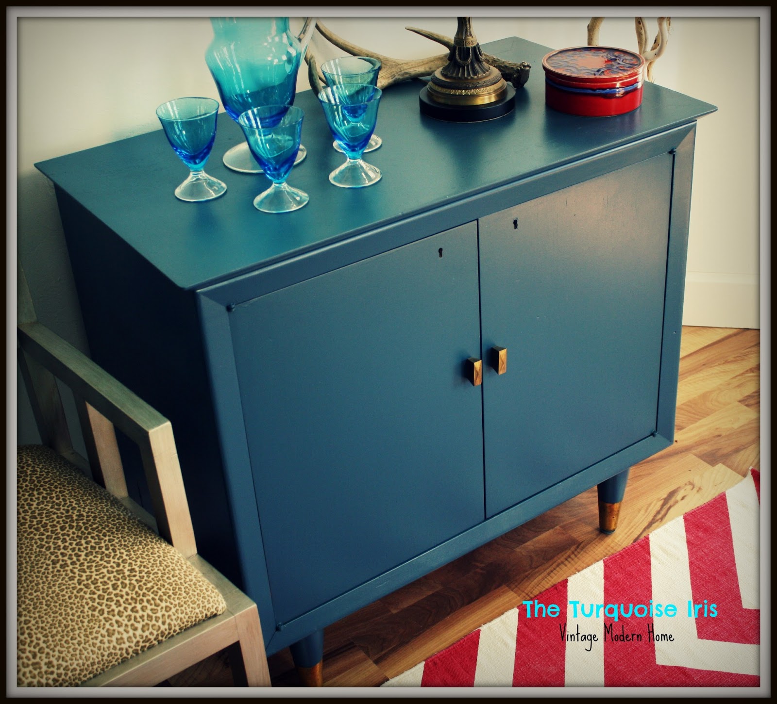 The Turquoise Iris ~ Furniture & Art: Mid Century Indigo Blue Mini Bar