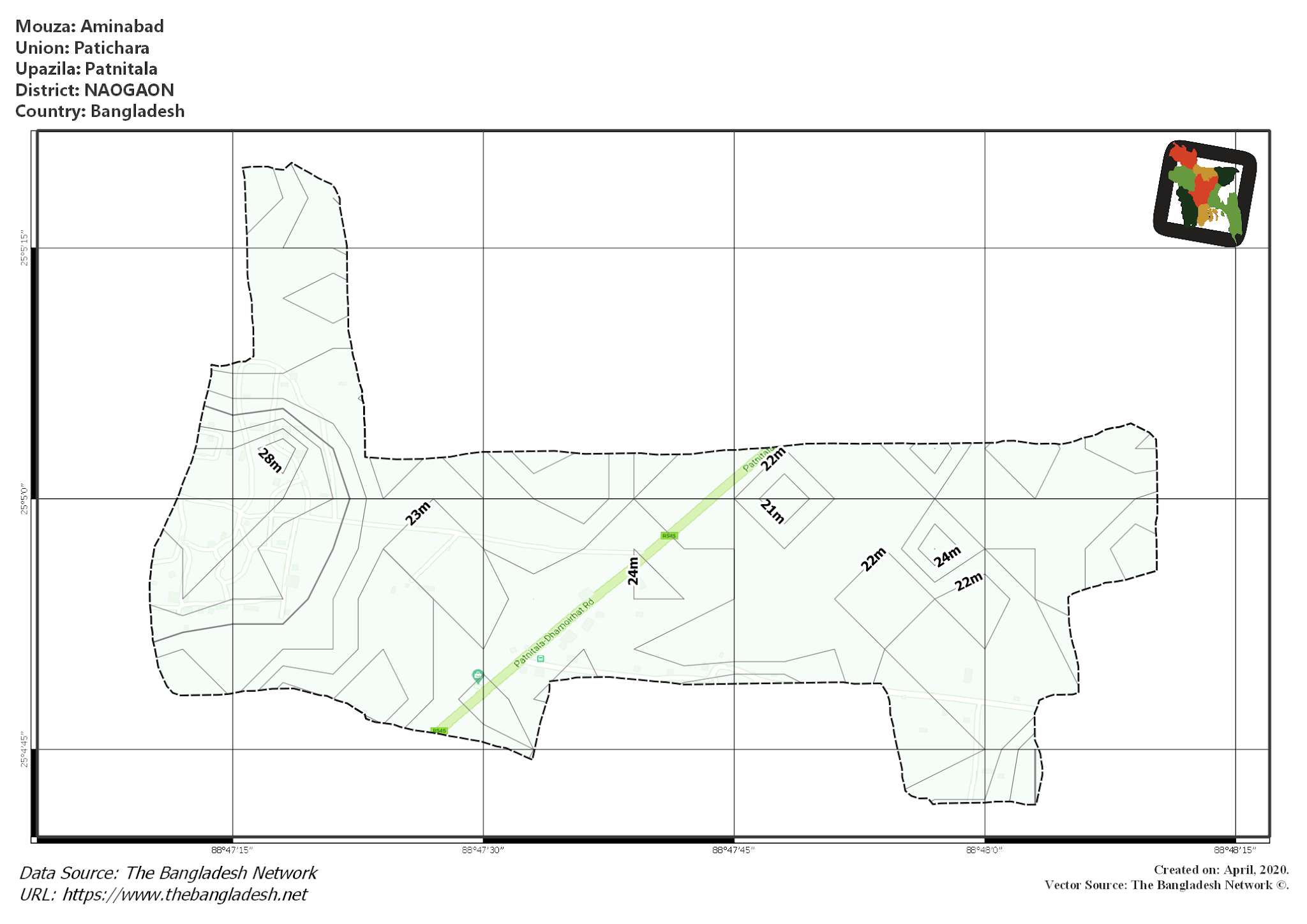 Map of Aminabad Mouza of Patnitala Upazila, NAOGAON, Bangladesh.