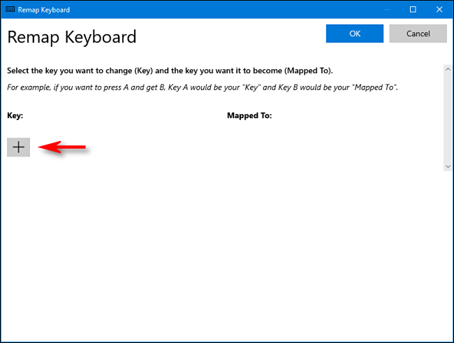 انقر فوق علامة الجمع (+) في قائمة "Remap Keyboard".