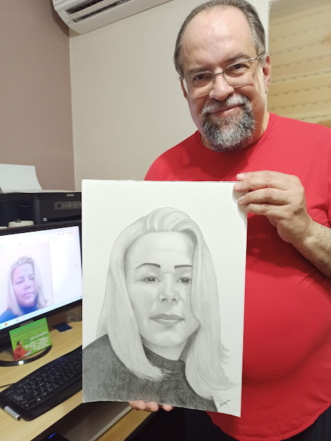 Criador Desenhista Marcelo Lopes de Lopes e o retrato à lápis crayon