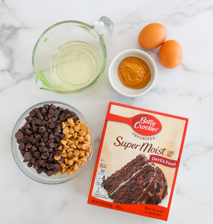 Chocolate Peanut Butter Cake Mix Cookie Bars Bake at 350°