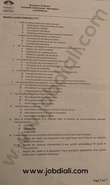 Exemple Concours Administrateurs 2ème grade Finance - Université Cadi Ayyad