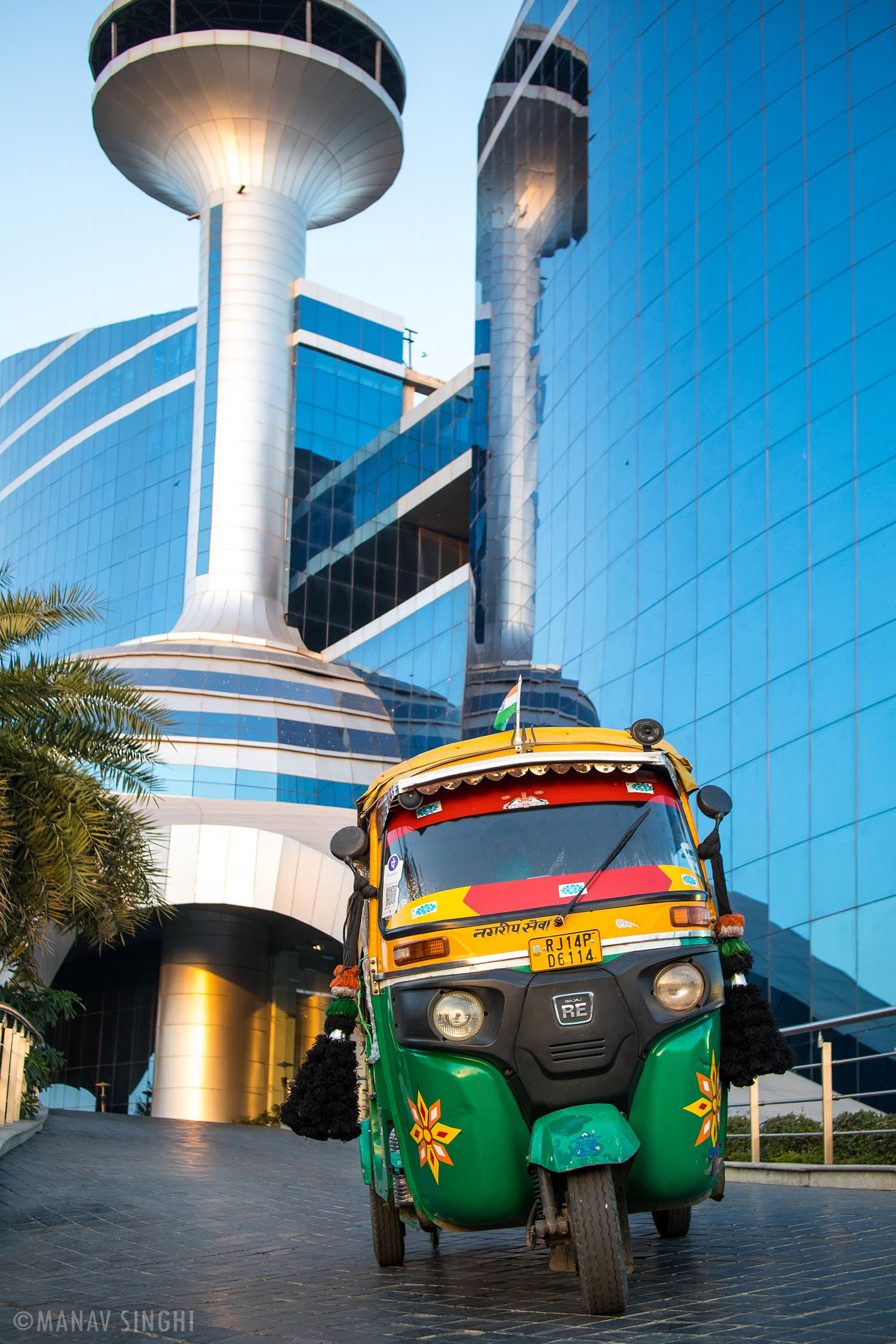 Auto Rickshaw and World Trade Park, Jaipur.