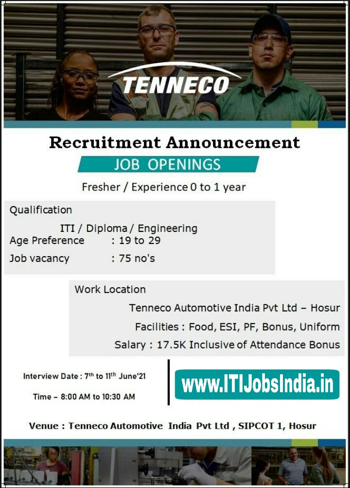 Recruitment ITI / Diploma / Engineering Candidates For Tenneco Automotive India Pvt Ltd Hosur, Tamil Nadu | Walk In Drive