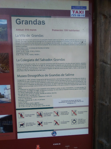 Cartel informativo en Grandas de Salime. Camino Primitivo