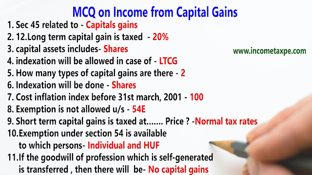MCQ on Income from Capital Gains