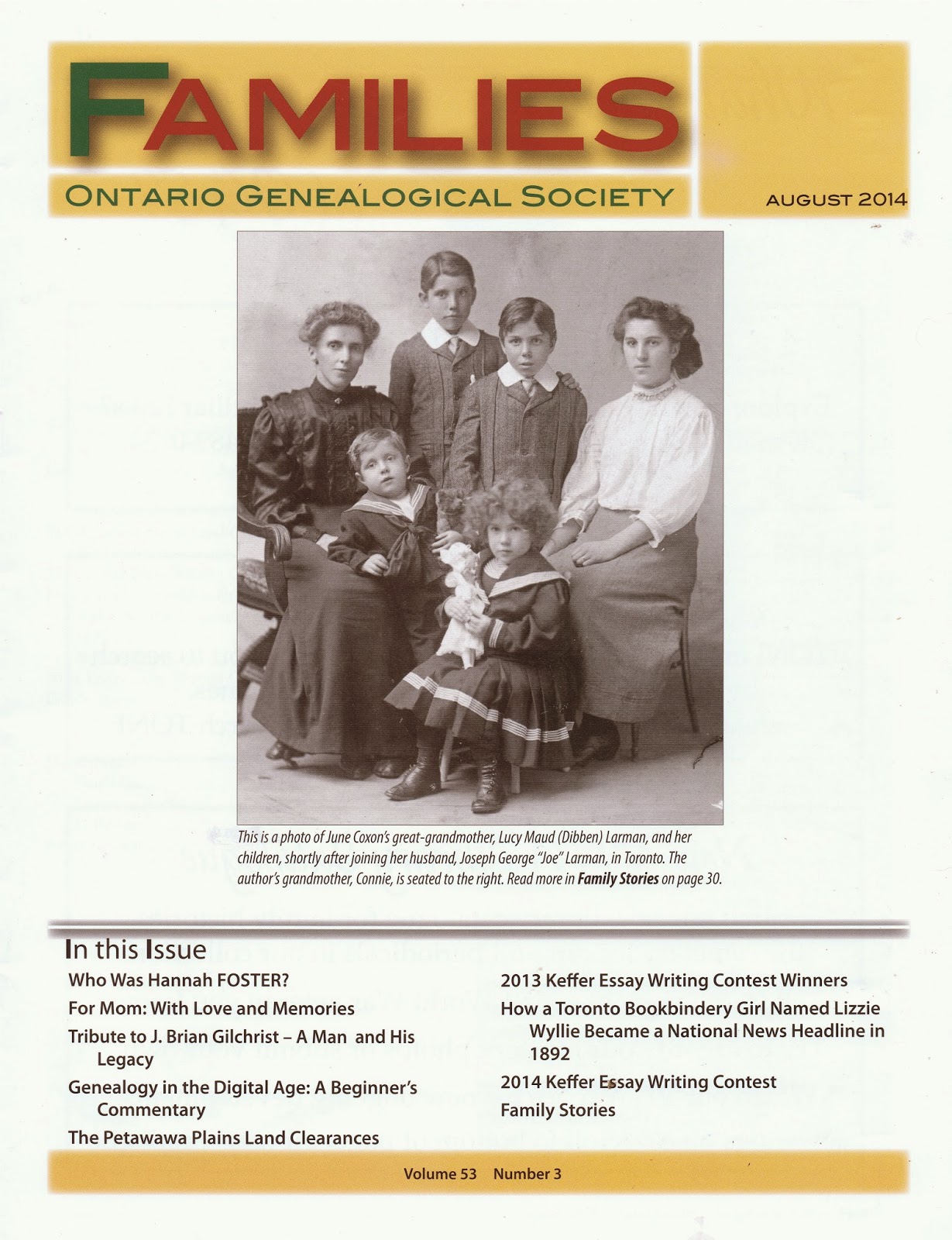 Genealogy Canada Families August 2014