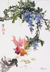 chinese painting brush japanese watercolor goldfish wisteria fish sumi paintings asian artwork techniques colours koi oriental flowers ink irregular whimsical