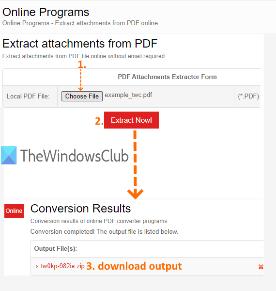 PDFConvertOnline con la herramienta Extraer archivos adjuntos de pdf