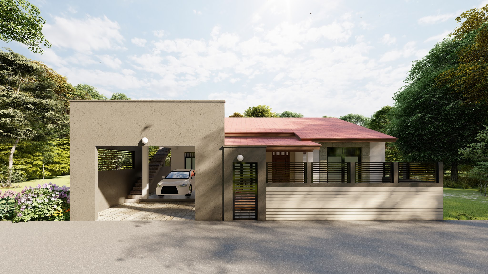 Single story 3 Bed room House Design with roof terrace Kegalle