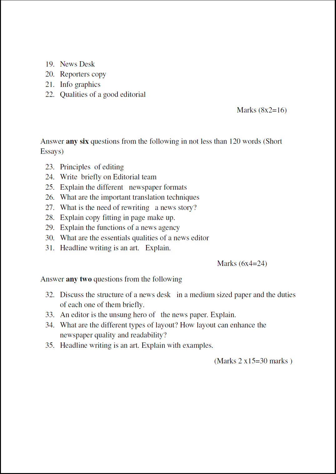Kerala University BA Editing November 2014 Question Paper University