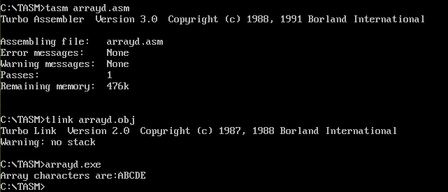 how to print array characters in assembly language.