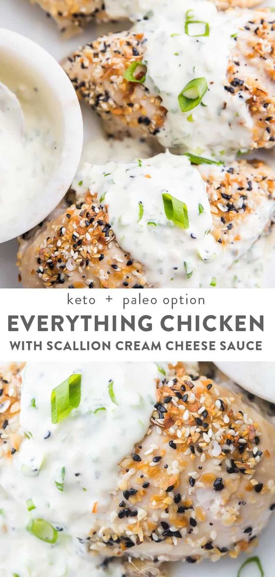 Everything Bagel Chicken with Scallion Cream Cheese Sauce