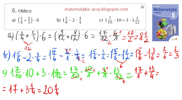 Zad. 6 i 7 str. 89/90 "Matematyka z plusem 5" Mnożenie ułamków przez liczby naturalne