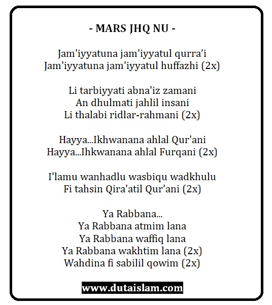 Lirik Mars JQH NU Jamiyyah Huffadz wal Qurro� NU