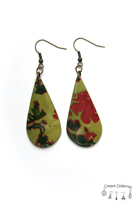 Boucles oreilles pâte polymère Mokume Gane dégradé vert cuivre or Stenna Création Fimo Cernit Sculpey